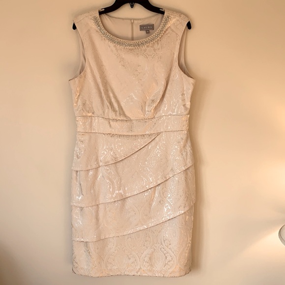 Laura Dress Midi Champagne Damask Pattern